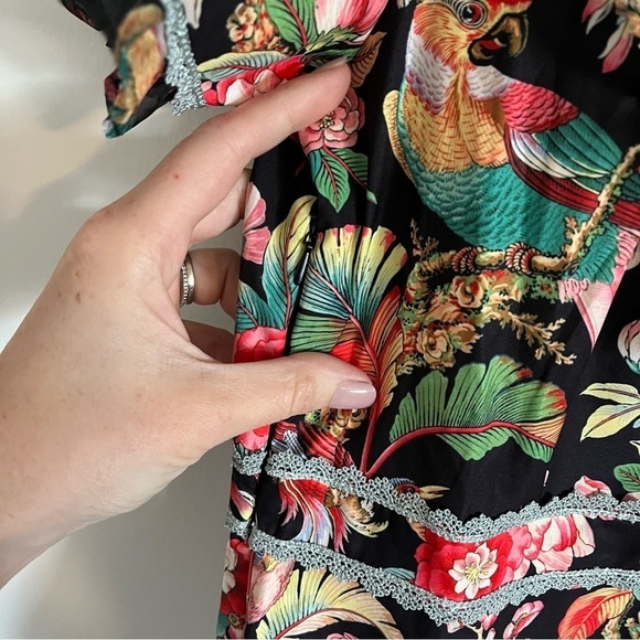 DALIA MACPHEE Short Sleeve Tie Neck Floral Mini Dress with Lace Trim - Picture 11 of 14